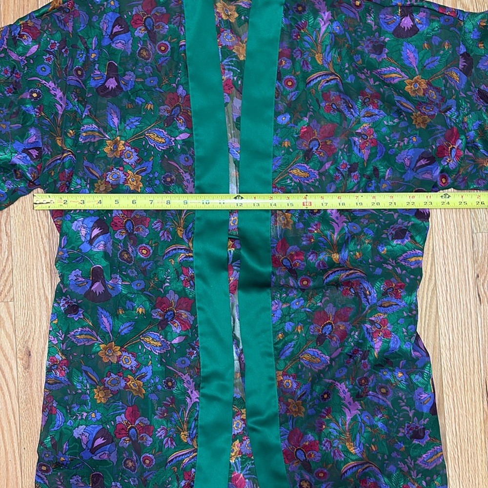 Vintage‎ Victorias Secret Belted Robe Kimono Gold Label Sheer Green Floral - Picture 7 of 9